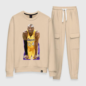 Женский костюм хлопок с принтом Kobe Bryant Lakers 24 в Курске, 100% хлопок | на свитшоте круглая горловина, мягкая резинка по низу. Брюки заужены к низу, на них два вида карманов: два 