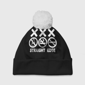 Шапка 3D c помпоном с принтом straight edge в Курске, 100% полиэстер | универсальный размер, печать по всей поверхности изделия | edge | hardcore | no drugs | straight | straight edge | sxe | грань | четкая | чёткая грань