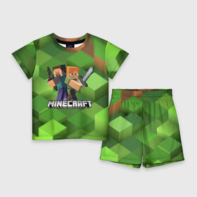 Детский костюм с шортами 3D с принтом MINECRAFT  МАЙНКРАФТ в Курске,  |  | block | creeper | cube | minecraft | pixel | блок | геометрия | крафт | крипер | кубики | майнкрафт | пиксели