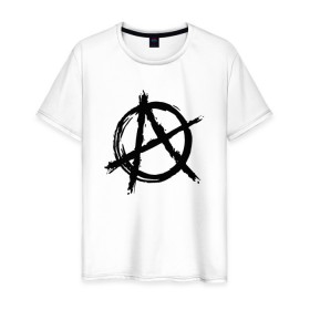 Мужская футболка хлопок с принтом АНАРХИЯ в Курске, 100% хлопок | прямой крой, круглый вырез горловины, длина до линии бедер, слегка спущенное плечо. | anarchy | riot | rock | анархия | бунт | знаки | музыка | панки | рок | символ
