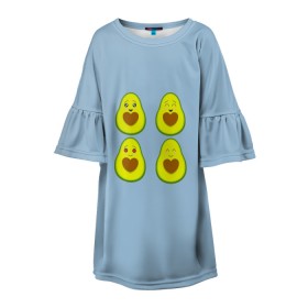 Детское платье 3D с принтом Авокадо в Курске, 100% полиэстер | прямой силуэт, чуть расширенный к низу. Круглая горловина, на рукавах — воланы | авокадо | авокадо с сердечком | авокадо сердечко | авокадо сердце | авокадо эмоции | сердечко | четыре | четыре авокадо