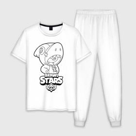 Мужская пижама хлопок с принтом Brawl Stars LEON (раскраска) в Курске, 100% хлопок | брюки и футболка прямого кроя, без карманов, на брюках мягкая резинка на поясе и по низу штанин
 | 