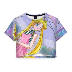 Женская футболка Crop-top 3D с принтом Sailor Moon в Курске, 100% полиэстер | круглая горловина, длина футболки до линии талии, рукава с отворотами | baby | bunny | girl | like | pink | sailormoon | usagi | вода капли | воин | волосы | глаза | девушка | дождь | зайчик | зонтик | котик | кролик | лето | луна | малышка | матроска | небо | облака | природа | радуга | розовый