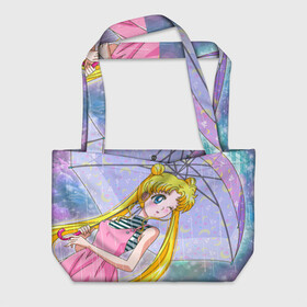 Пляжная сумка 3D с принтом Sailor Moon в Курске, 100% полиэстер | застегивается на металлическую кнопку; внутренний карман застегивается на молнию. Стенки укреплены специальным мягким материалом, чтобы защитить содержимое от несильных ударов
 | baby | bunny | girl | like | pink | sailormoon | usagi | вода капли | воин | волосы | глаза | девушка | дождь | зайчик | зонтик | котик | кролик | лето | луна | малышка | матроска | небо | облака | природа | радуга | розовый