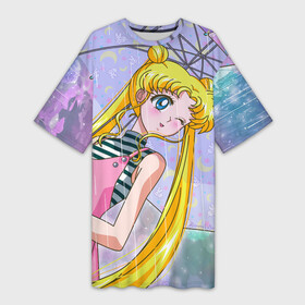 Платье-футболка 3D с принтом Sailor Moon в Курске,  |  | Тематика изображения на принте: baby | bunny | girl | like | pink | sailormoon | usagi | вода капли | воин | волосы | глаза | девушка | дождь | зайчик | зонтик | котик | кролик | лето | луна | малышка | матроска | небо | облака | природа | радуга | розовый