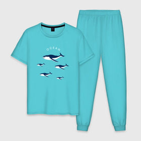 Мужская пижама хлопок с принтом Ocean в Курске, 100% хлопок | брюки и футболка прямого кроя, без карманов, на брюках мягкая резинка на поясе и по низу штанин
 | касатки | киты | киты в океане | морские звери | океан
