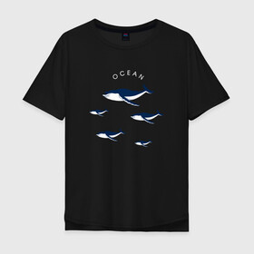 Мужская футболка хлопок Oversize с принтом Ocean в Курске, 100% хлопок | свободный крой, круглый ворот, “спинка” длиннее передней части | Тематика изображения на принте: касатки | киты | киты в океане | морские звери | океан