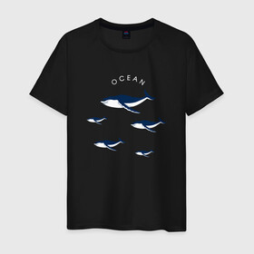 Мужская футболка хлопок с принтом Ocean в Курске, 100% хлопок | прямой крой, круглый вырез горловины, длина до линии бедер, слегка спущенное плечо. | Тематика изображения на принте: касатки | киты | киты в океане | морские звери | океан