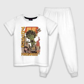 Детская пижама хлопок с принтом Broccozilla в Курске, 100% хлопок |  брюки и футболка прямого кроя, без карманов, на брюках мягкая резинка на поясе и по низу штанин
 | большие броккли | броккозилла | брокколи | годзила | разрушение