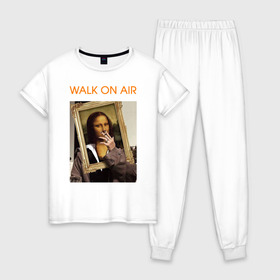Женская пижама хлопок с принтом Walk on Air в Курске, 100% хлопок | брюки и футболка прямого кроя, без карманов, на брюках мягкая резинка на поясе и по низу штанин | искусство | картина | моно лиза | современное искусство