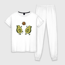 Женская пижама хлопок с принтом Авокадик в Курске, 100% хлопок | брюки и футболка прямого кроя, без карманов, на брюках мягкая резинка на поясе и по низу штанин | Тематика изображения на принте: avocado | vegan | vegetarian | авокадо | веган | вегетарианство