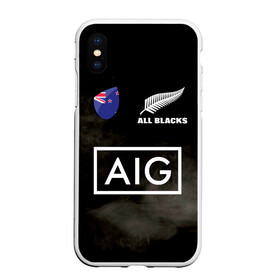 Чехол для iPhone XS Max матовый с принтом ALL BLACKS в Курске, Силикон | Область печати: задняя сторона чехла, без боковых панелей | all blacks | new zealandd | rugby | новая зеландия | олл блэкс | регби | хака