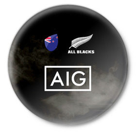 Значок с принтом ALL BLACKS в Курске,  металл | круглая форма, металлическая застежка в виде булавки | all blacks | new zealandd | rugby | новая зеландия | олл блэкс | регби | хака