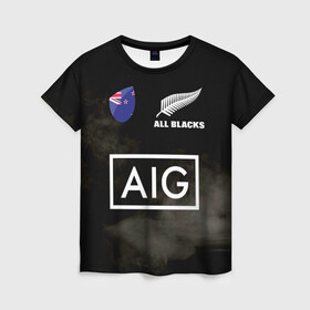 Женская футболка 3D с принтом ALL BLACKS в Курске, 100% полиэфир ( синтетическое хлопкоподобное полотно) | прямой крой, круглый вырез горловины, длина до линии бедер | all blacks | new zealandd | rugby | новая зеландия | олл блэкс | регби | хака
