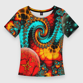Женская футболка 3D Slim с принтом СТОЛКНОВЕНИЕ ПЛАНЕТ в Курске,  |  | abstract | abstraction | color | fractal | geometry | paitnt | polygon | polygonal | psy | абстракция | геометрия | краски | неоновые | полигоны | психоделика | фрактал