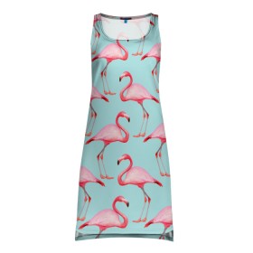 Платье-майка 3D с принтом Фламинго. в Курске, 100% полиэстер | полуприлегающий силуэт, широкие бретели, круглый вырез горловины, удлиненный подол сзади. | минимализм | прикольные картинки | прикольные надписи | розовый фламинго | фламинго