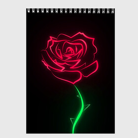 Скетчбук с принтом Неоновая роза в Курске, 100% бумага
 | 48 листов, плотность листов — 100 г/м2, плотность картонной обложки — 250 г/м2. Листы скреплены сверху удобной пружинной спиралью | Тематика изображения на принте: 8 марта | neon | rose | неон | роза