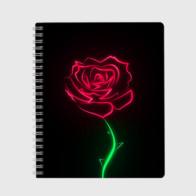Тетрадь с принтом Неоновая роза в Курске, 100% бумага | 48 листов, плотность листов — 60 г/м2, плотность картонной обложки — 250 г/м2. Листы скреплены сбоку удобной пружинной спиралью. Уголки страниц и обложки скругленные. Цвет линий — светло-серый
 | Тематика изображения на принте: 8 марта | neon | rose | неон | роза