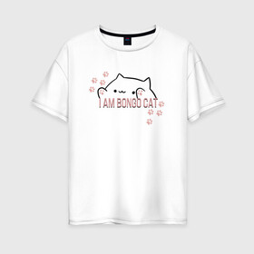 Женская футболка хлопок Oversize с принтом Bongo Cat в Курске, 100% хлопок | свободный крой, круглый ворот, спущенный рукав, длина до линии бедер
 | bongo cat | кот | котики | мемы
