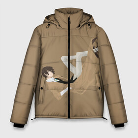 Мужская зимняя куртка 3D с принтом Osamu Dazai в Курске, верх — 100% полиэстер; подкладка — 100% полиэстер; утеплитель — 100% полиэстер | длина ниже бедра, свободный силуэт Оверсайз. Есть воротник-стойка, отстегивающийся капюшон и ветрозащитная планка. 

Боковые карманы с листочкой на кнопках и внутренний карман на молнии. | Тематика изображения на принте: bungou | dazai | dogs | osamu | stray | асаму | бродячие псы | бродячих | дадзай | дазай | литературные гении | осаму | проза | псов