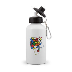 Бутылка спортивная с принтом Кубик Рубика в Курске, металл | емкость — 500 мл, в комплекте две пластиковые крышки и карабин для крепления | kubik rubika | головоломка | игра | куб | кубик рубика