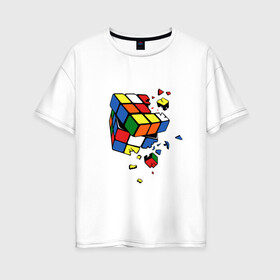 Женская футболка хлопок Oversize с принтом Кубик Рубика в Курске, 100% хлопок | свободный крой, круглый ворот, спущенный рукав, длина до линии бедер
 | kubik rubika | головоломка | игра | куб | кубик рубика