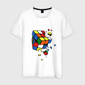 Мужская футболка хлопок с принтом Кубик Рубика в Курске, 100% хлопок | прямой крой, круглый вырез горловины, длина до линии бедер, слегка спущенное плечо. | kubik rubika | головоломка | игра | куб | кубик рубика