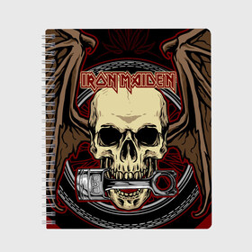 Тетрадь с принтом Iron Maiden в Курске, 100% бумага | 48 листов, плотность листов — 60 г/м2, плотность картонной обложки — 250 г/м2. Листы скреплены сбоку удобной пружинной спиралью. Уголки страниц и обложки скругленные. Цвет линий — светло-серый
 | 80s | hardrock | heavy | iron | maiden | metal | pop | steve harris | the final frontier | uk | айрон | группа | железная дева | метал | мэйден | хеви