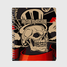 Тетрадь с принтом Iron Maiden в Курске, 100% бумага | 48 листов, плотность листов — 60 г/м2, плотность картонной обложки — 250 г/м2. Листы скреплены сбоку удобной пружинной спиралью. Уголки страниц и обложки скругленные. Цвет линий — светло-серый
 | 80s | hardrock | heavy | iron | maiden | metal | pop | steve harris | the final frontier | uk | айрон | группа | железная дева | метал | мэйден | хеви
