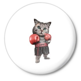 Значок с принтом Кот боксёр в Курске,  металл | круглая форма, металлическая застежка в виде булавки | Тематика изображения на принте: арт | животные | искусство | картинка | рисунок