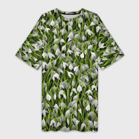 Платье-футболка 3D с принтом Подснежники в Курске,  |  | Тематика изображения на принте: 8 марта | букет | весенний | весна | клумба | паттерн | подарок | подснежник | растение | цветочный | цветы. цветок