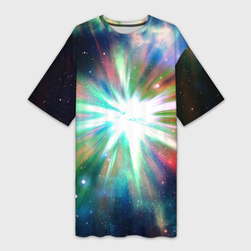 Платье-футболка 3D с принтом Космическая вспышка в Курске,  |  | astronomy | астрономия | вселенная | вселенский | вспышка | вспышки | галактика | звезда | звёзды | космическая | космос | пространство | свет | светящиеся | светящийся | яркий | яркость