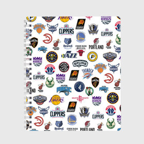 Тетрадь с принтом NBA Pattern в Курске, 100% бумага | 48 листов, плотность листов — 60 г/м2, плотность картонной обложки — 250 г/м2. Листы скреплены сбоку удобной пружинной спиралью. Уголки страниц и обложки скругленные. Цвет линий — светло-серый
 | basketball | boston celtics | brooklyn nets | nba | new york knicks | philadel | toronto raptors | баскетбол | бостон селтикс | бруклин нетс | нба | нью йорк никс | спорт | торонто рэпторс | филадельфия 76ерс