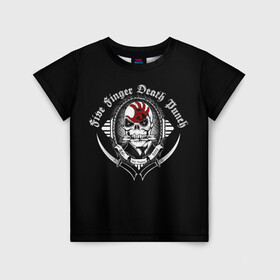 Детская футболка 3D с принтом Five Finger Death Punch в Курске, 100% гипоаллергенный полиэфир | прямой крой, круглый вырез горловины, длина до линии бедер, чуть спущенное плечо, ткань немного тянется | Тематика изображения на принте: 5fdp | death | ffdp | finger | five | five finger death punch | punch | грув метал