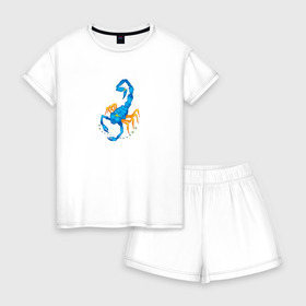 Женская пижама с шортиками хлопок с принтом Скорпион в Курске, 100% хлопок | футболка прямого кроя, шорты свободные с широкой мягкой резинкой | рисунок | скорпион