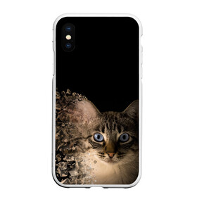 Чехол для iPhone XS Max матовый с принтом Disintegrating Cat в Курске, Силикон | Область печати: задняя сторона чехла, без боковых панелей | Тематика изображения на принте: cat | азулес | атомный кот | голубоглазая кошка | голубоглазый кот | голубоглазый котик | кот | кот к | кот распадающийся на атомы | кот с голубыми глазами | котик | котэ | кошак | кошачий портрет