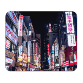 Коврик для мышки прямоугольный с принтом Ночной Токио в Курске, натуральный каучук | размер 230 х 185 мм; запечатка лицевой стороны | город | города | дома | здания | иероглифы | надписи | небо | неон | ночь | огни | страны | сумерки | улица | фонари | япония