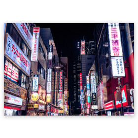 Поздравительная открытка с принтом Ночной Токио в Курске, 100% бумага | плотность бумаги 280 г/м2, матовая, на обратной стороне линовка и место для марки
 | город | города | дома | здания | иероглифы | надписи | небо | неон | ночь | огни | страны | сумерки | улица | фонари | япония