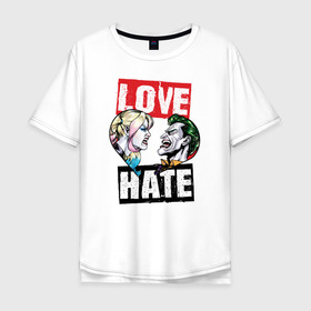 Мужская футболка хлопок Oversize с принтом Love Hate в Курске, 100% хлопок | свободный крой, круглый ворот, “спинка” длиннее передней части | harleen quinzel | harley | harley quin | harley quinn | shtatharley | джокер | джокир | лав | сердца | харли квин | харли квинн | харли куин | харли куинн | харлин квинзель | хейт