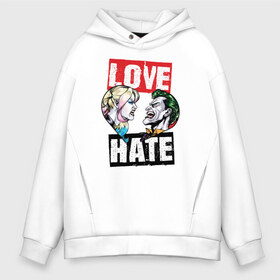 Мужское худи Oversize хлопок с принтом Love Hate в Курске, френч-терри — 70% хлопок, 30% полиэстер. Мягкий теплый начес внутри —100% хлопок | боковые карманы, эластичные манжеты и нижняя кромка, капюшон на магнитной кнопке | harleen quinzel | harley | harley quin | harley quinn | shtatharley | джокер | джокир | лав | сердца | харли квин | харли квинн | харли куин | харли куинн | харлин квинзель | хейт