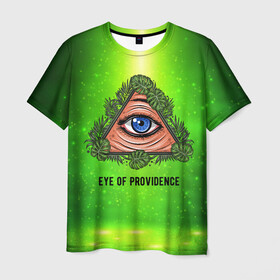 Мужская футболка 3D с принтом Всевидящее око в Курске, 100% полиэфир | прямой крой, круглый вырез горловины, длина до линии бедер | всевидящее око | глаз | за тобой наблюдают | заговор | зрачок | креатив | листва | листья | масон | масоны | наблюдение | сговор | треугольник