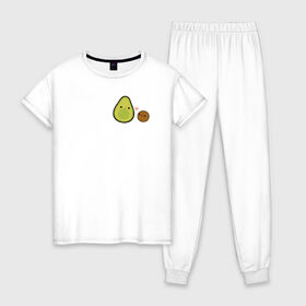 Женская пижама хлопок с принтом Авокадо в Курске, 100% хлопок | брюки и футболка прямого кроя, без карманов, на брюках мягкая резинка на поясе и по низу штанин | avocado | vegan | vegetarian | авокадо | веган | вегетарианство
