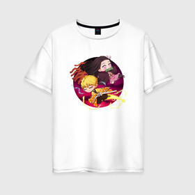 Женская футболка хлопок Oversize с принтом KIMETSU NO YAIBA в Курске, 100% хлопок | свободный крой, круглый ворот, спущенный рукав, длина до линии бедер
 | demon slayer | kimetsu no yaiba | nezuko | shinobu | slayer | tanjiro | zenitsu | гию томиока | зенитцу | иноске хашибира | клинок рассекающий демонов | незуко | танджиро | шинобу кочо