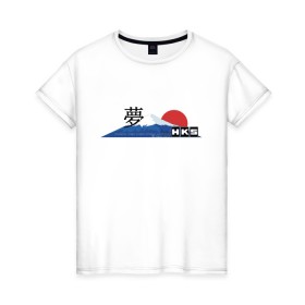 Женская футболка хлопок с принтом HKS Japan JDM в Курске, 100% хлопок | прямой крой, круглый вырез горловины, длина до линии бедер, слегка спущенное плечо | 