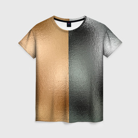 Женская футболка 3D с принтом Золото и Серебро в Курске, 100% полиэфир ( синтетическое хлопкоподобное полотно) | прямой крой, круглый вырез горловины, длина до линии бедер | pop | абстракция | блестящий | вода | диско | золото | металл | перламутр | разводы | ретро | светящийся | серебро | стекло | текстура | ткань