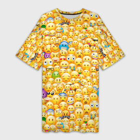 Платье-футболка 3D с принтом Смайлики Emoji в Курске,  |  | emoji | smile | sticker | грусть | любовь | печаль | плачь | смайлики | стикеры | текстура | улыбка | эмоджи | эмодзи