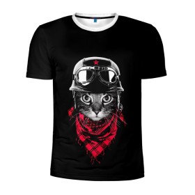 Мужская футболка 3D спортивная с принтом КОТИК В ШЛЕМЕ в Курске, 100% полиэстер с улучшенными характеристиками | приталенный силуэт, круглая горловина, широкие плечи, сужается к линии бедра | cat | животные | кот | котик | котэ | прикольные