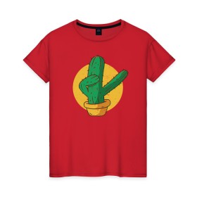 Женская футболка хлопок с принтом Кактус в Курске, 100% хлопок | прямой крой, круглый вырез горловины, длина до линии бедер, слегка спущенное плечо | cacti | cactus | dab | dabbing | dance | floral | plant | дэб | кактус | кактусы | растения | танец | цветок | цветы
