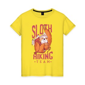 Женская футболка хлопок с принтом Ленивец в Курске, 100% хлопок | прямой крой, круглый вырез горловины, длина до линии бедер, слегка спущенное плечо | camping | hiking | outdoor | sloth | кемпинг | ленивец | ленивцы