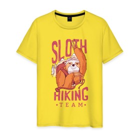 Мужская футболка хлопок с принтом Ленивец в Курске, 100% хлопок | прямой крой, круглый вырез горловины, длина до линии бедер, слегка спущенное плечо. | camping | hiking | outdoor | sloth | кемпинг | ленивец | ленивцы